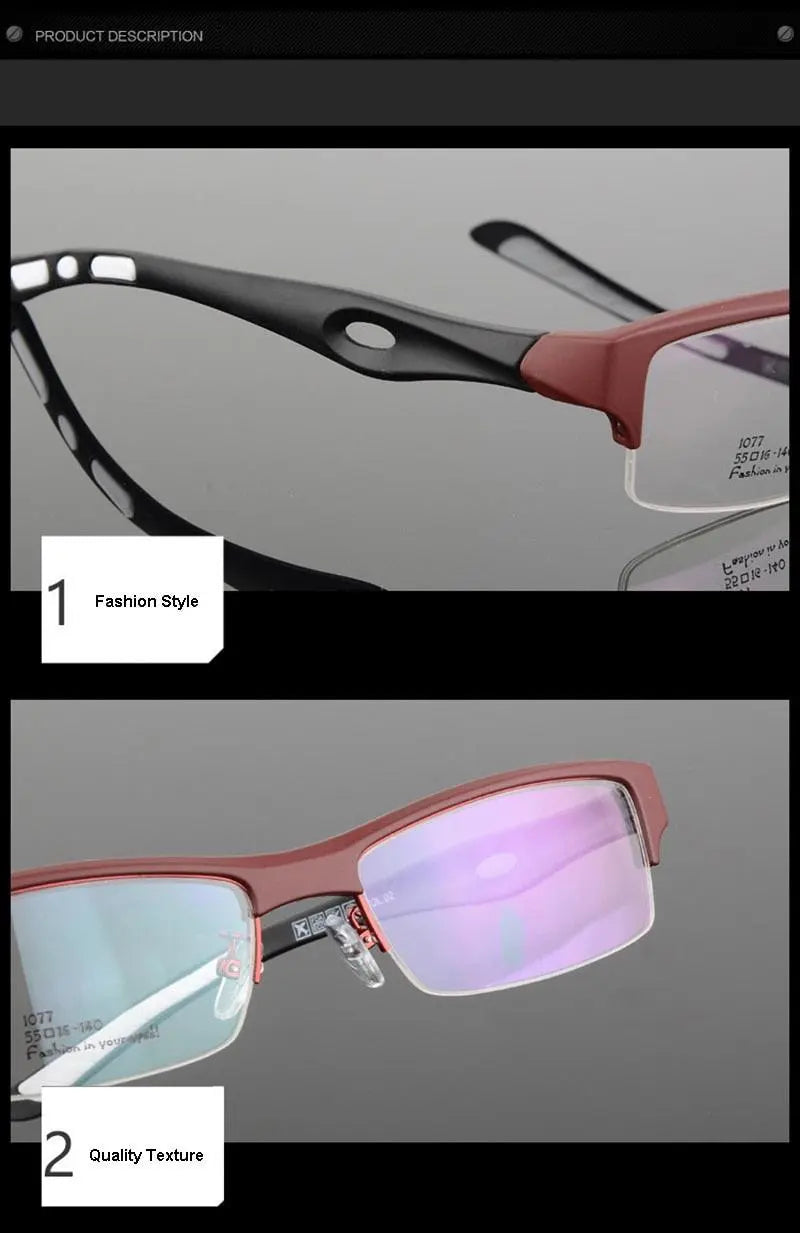 Men's Rectangular Semi-Rimless TR90 Sports Glasses 1077 — view 15 | Rx Spectacle