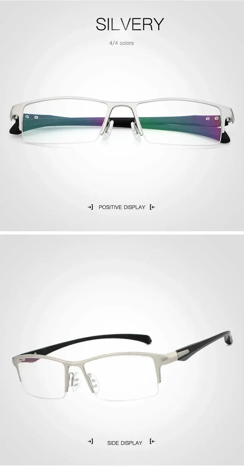 Men's Rectangular Semi-Rimless Titanium Prescription Glasses 9065 — view 16 | Rx Spectacle