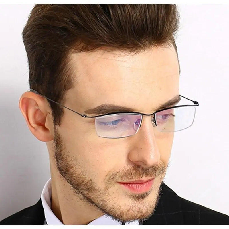 Men's Browline Half Rim Titanium Prescription Glasses Ej1010 — view 3 | Rx Spectacle