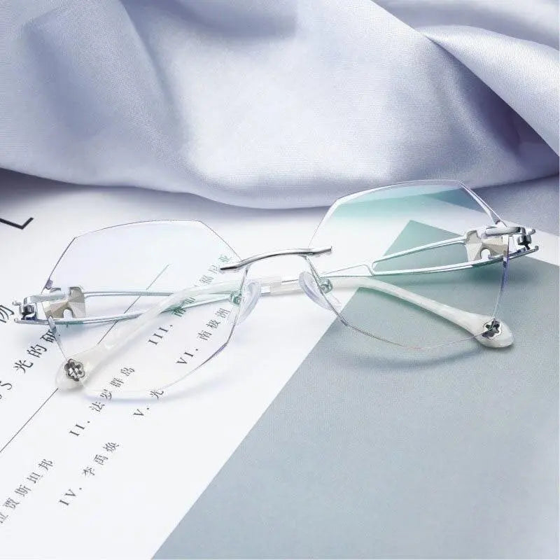 Unisex Square Rimless Titanium Prescription Glasses 88037 — view 2 | Rx Spectacle