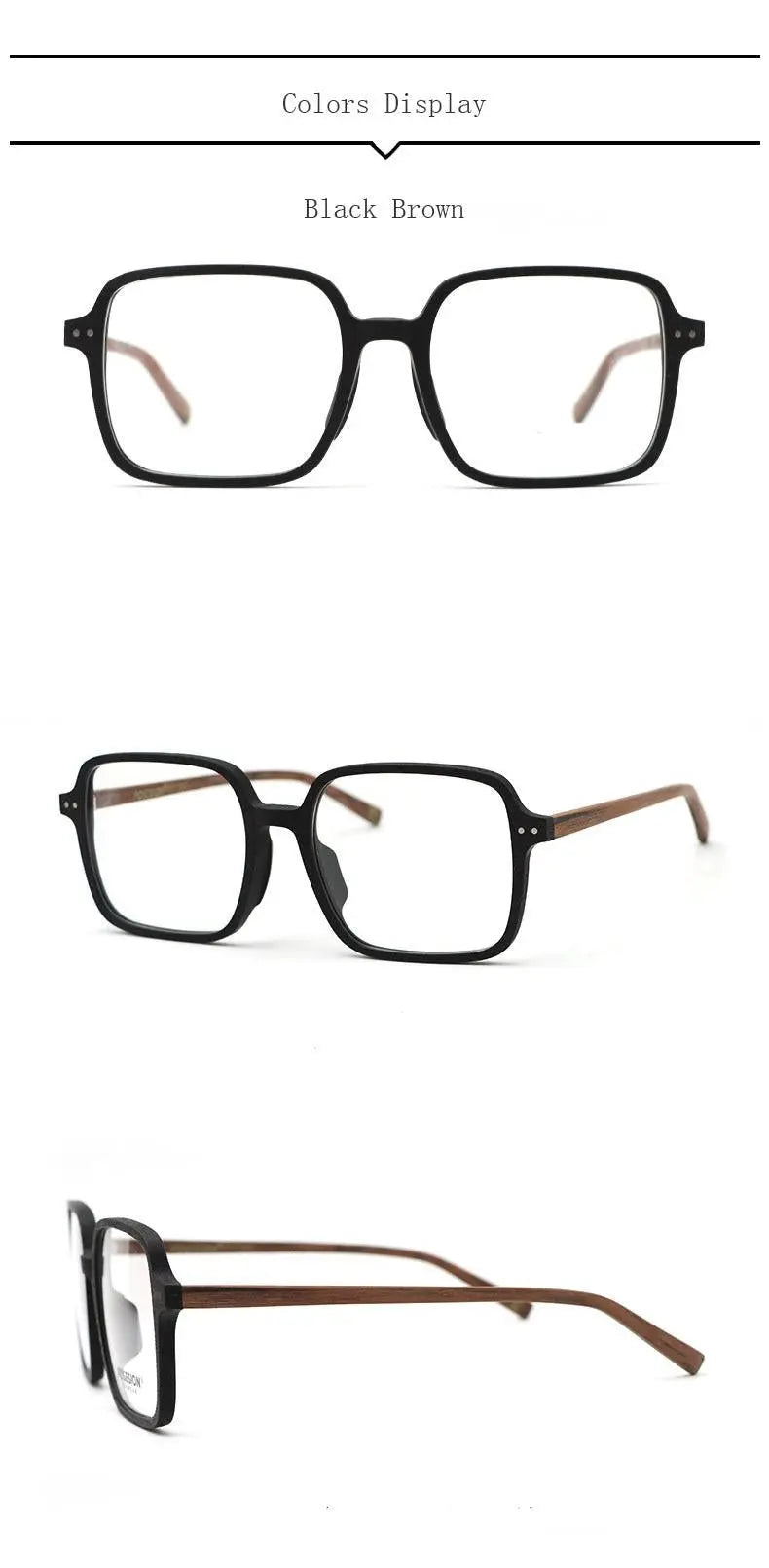 Unisex Square Full Rim Wood Oversized Prescription Glasses 9105 — view 10 | Rx Spectacle
