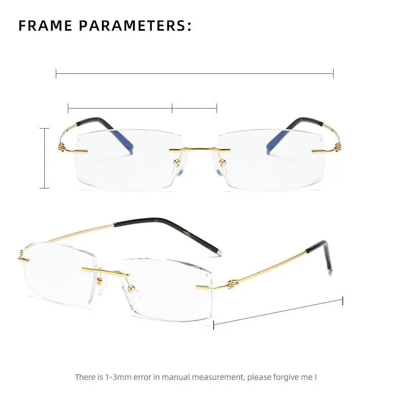 Unisex Square Rimless Titanium Reading Glasses 8581 — view 4 | Rx Spectacle