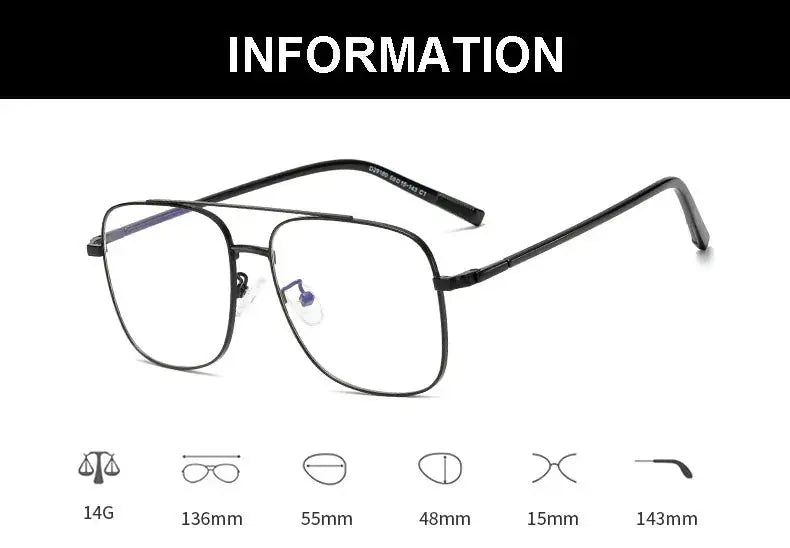 Women's Square Full Rim Alloy Double Bridge Prescription Glasses 291804 — view 2 | Rx Spectacle