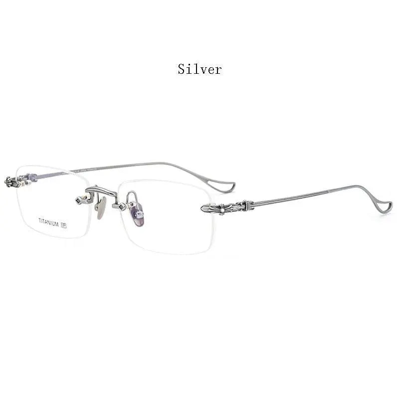 Men's Rectangular Rimless Titanium Prescription Glasses 8808 — view 9 | Rx Spectacle