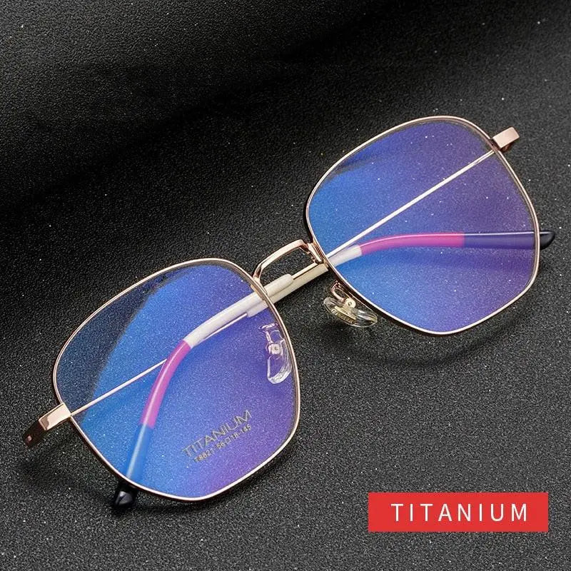 Unisex Polygon Full Rim Titanium Prescription Glasses T8821 — view 12 | Rx Spectacle