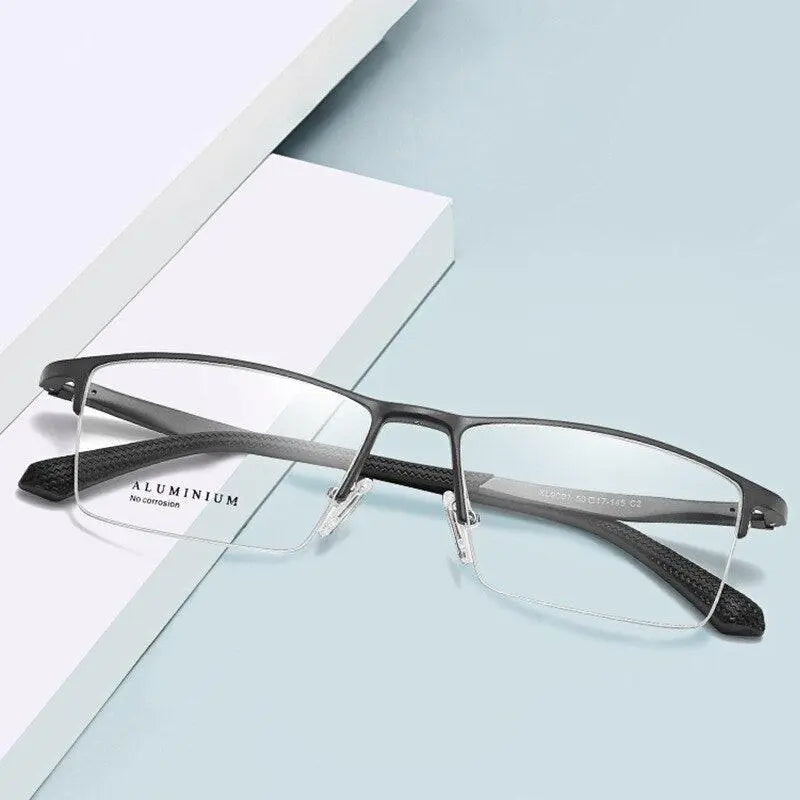 Men's Square Semi-Rimless Aluminum Prescription Glasses B2037 — view 5 | Rx Spectacle