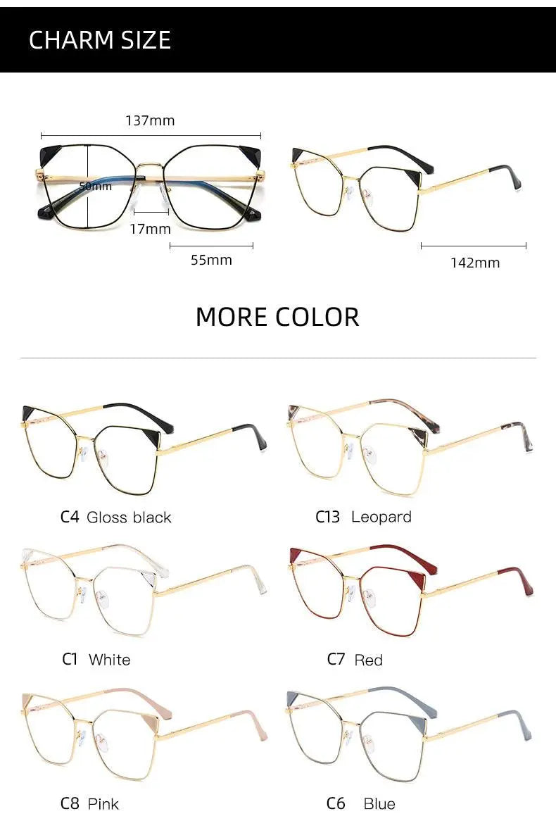 Women's Cat Eye Full Rim Alloy Prescription Glasses 95807 — view 12 | Rx Spectacle
