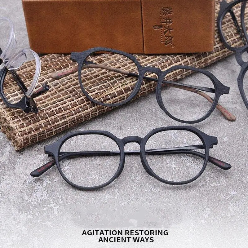 Unisex Round Full Rim Wood Prescription Glasses Ft8861 — view 3 | Rx Spectacle