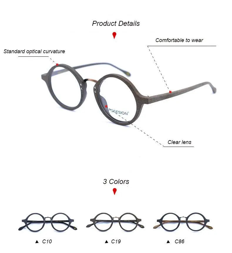 Men's Round Full Rim Wood Prescription Glasses Ps6084 — view 9 | Rx Spectacle