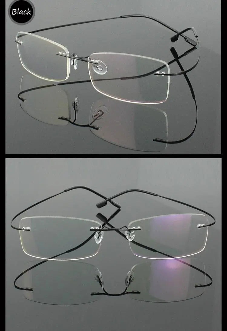 Unisex Square Rimless Titanium Prescription Glasses 861 — view 9 | Rx Spectacle