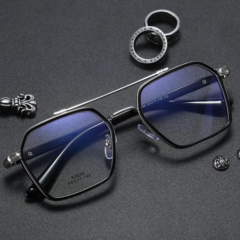 Unisex Square Full Rim Titanium Double Bridge Prescription Glasses 0039 — view 1 | Rx Spectacle