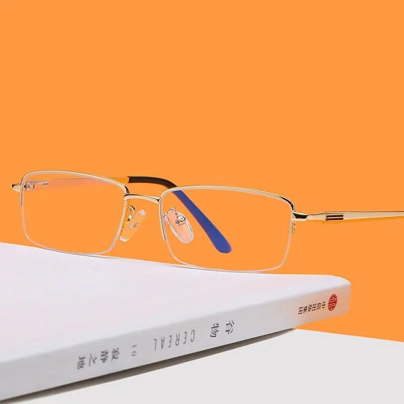Unisex Rectangular Semi-Rimless Alloy Prescription Glasses — view 8 | Rx Spectacle