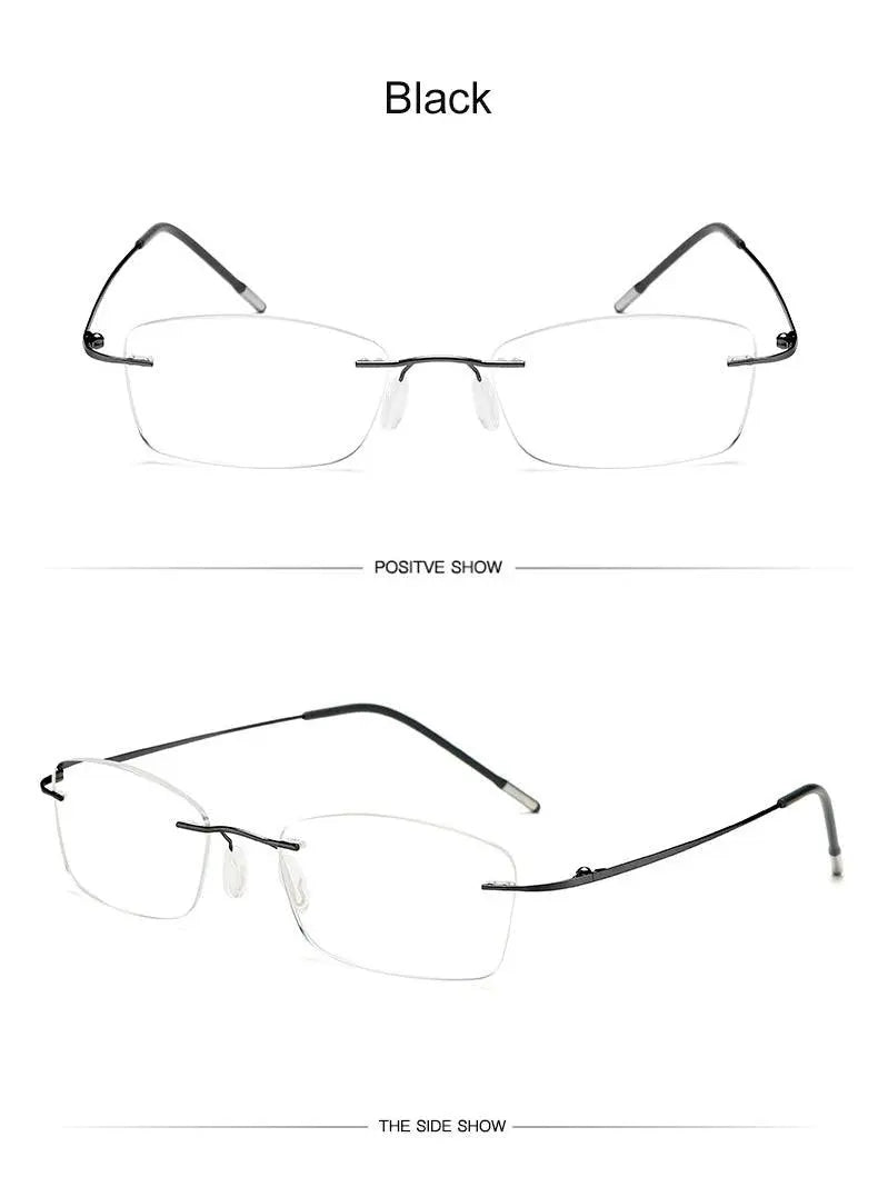 Unisex Rectangular Rimless Titanium Reading Glasses 8025 — view 20 | Rx Spectacle