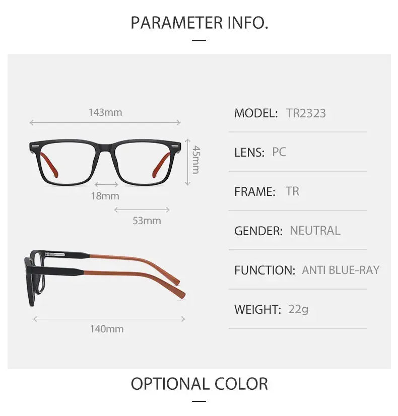 Unisex Square Full Rim TR90 Prescription Glasses 232377 — view 2 | Rx Spectacle