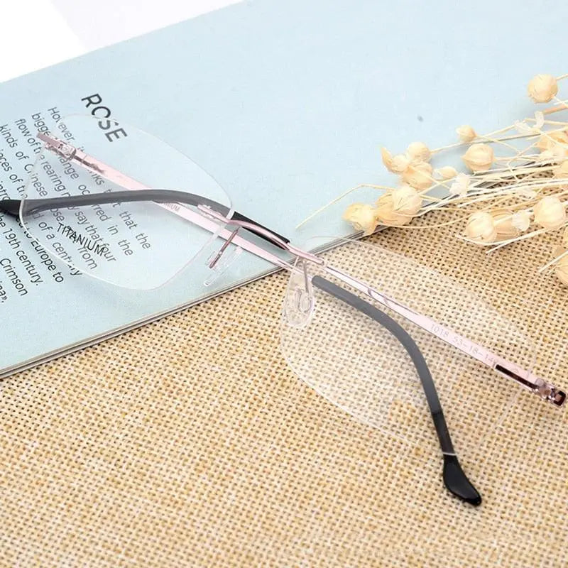 Unisex Rectangular Rimless Alloy Prescription Glasses Rw004 — view 4 | Rx Spectacle