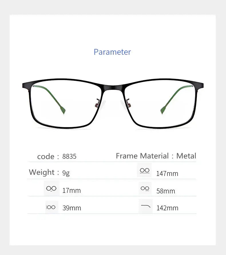 Unisex Square Full Rim Alloy Reading Glasses 8835 — view 8 | Rx Spectacle