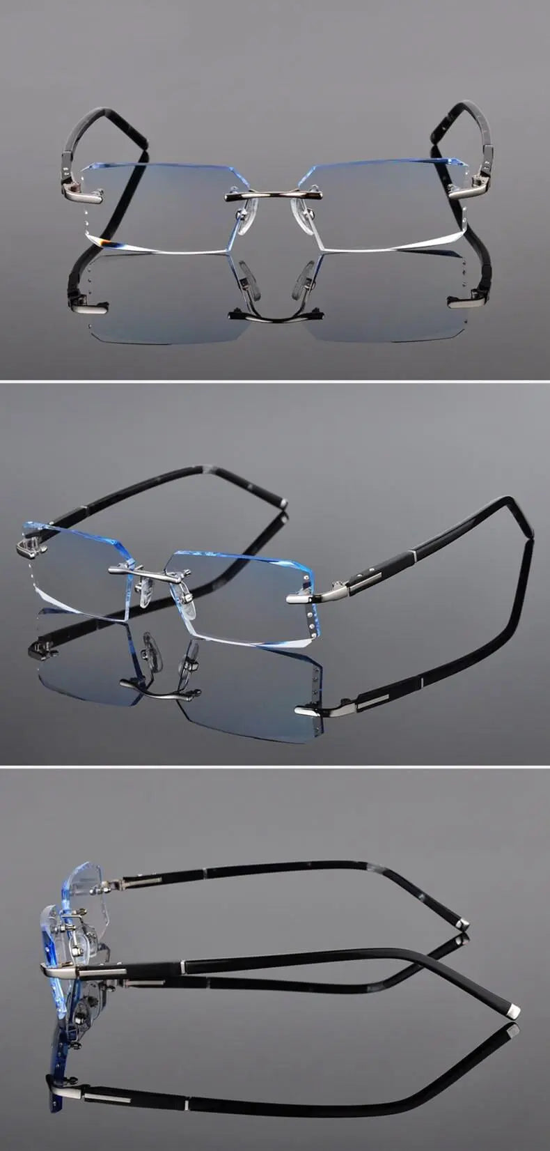Men's Square Rimless Alloy Prescription Glasses R58003 — view 15 | Rx Spectacle