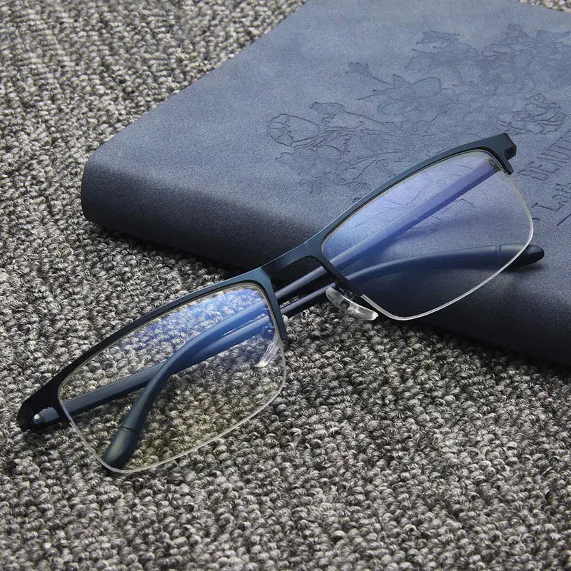 Unisex Rectangular Semi-Rimless Alloy Prescription Glasses 18249 — view 1 | Rx Spectacle
