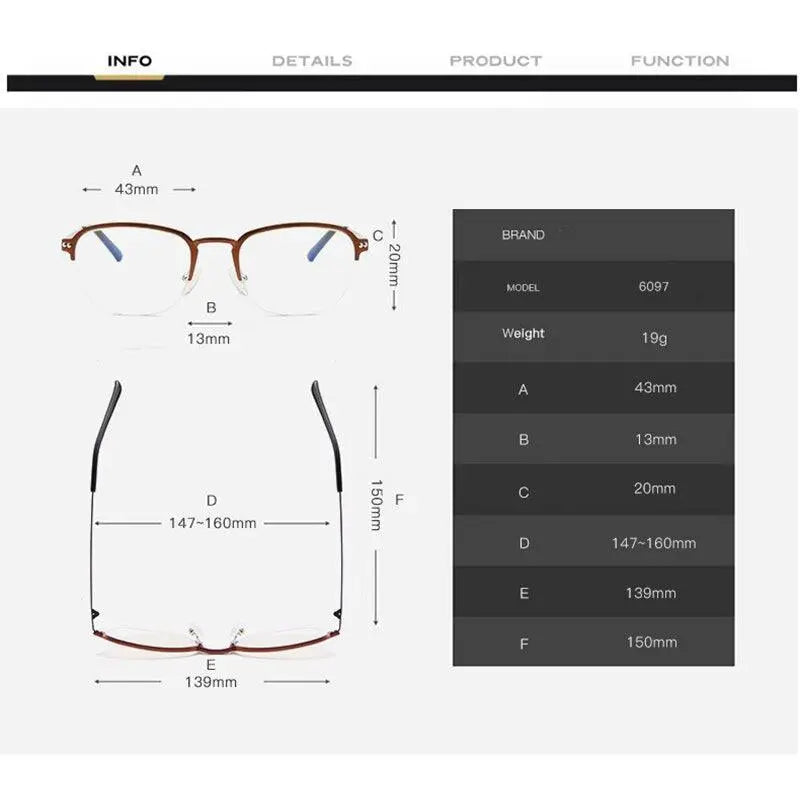 Unisex Square Semi-Rimless Titanium Prescription Glasses 6097 — view 3 | Rx Spectacle