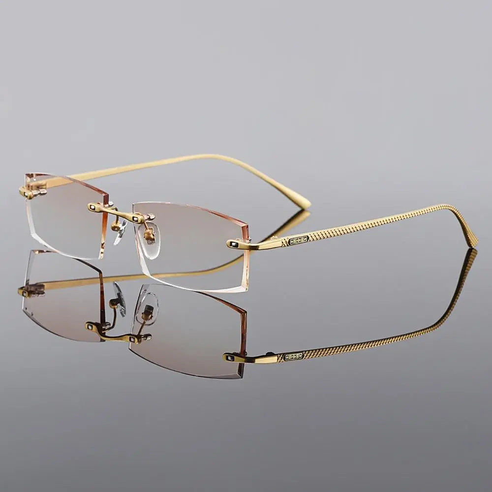 Men's Rectangular Rimless Titanium Prescription Glasses Q6607 — view 6 | Rx Spectacle
