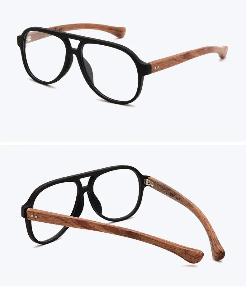 Unisex Round Full Rim Wood Double Bridge Prescription Glasses 7428d — view 12 | Rx Spectacle