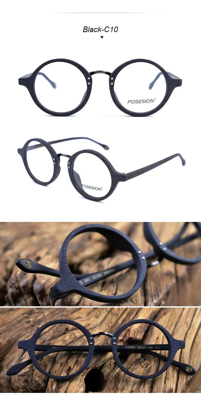 Men's Round Full Rim Wood Prescription Glasses Ps6084 — view 11 | Rx Spectacle