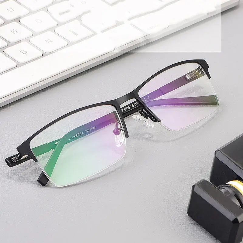 Unisex Square Semi-Rimless Alloy Prescription Glasses 8839 — view 1 | Rx Spectacle
