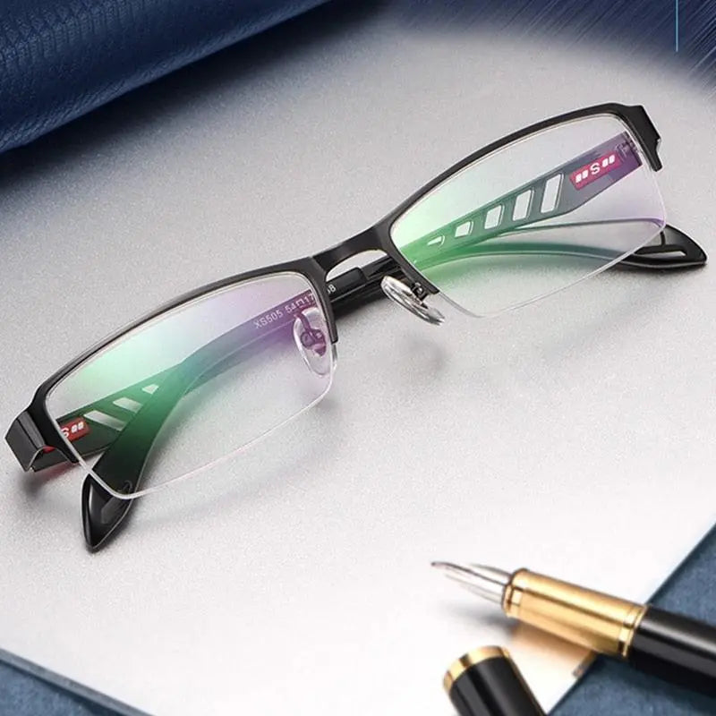 Men's Rectangular Semi-Rimless Alloy Prescription Glasses — view 2 | Rx Spectacle