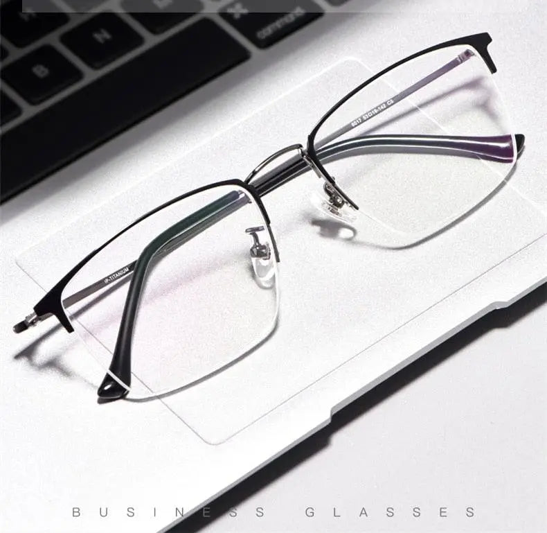 Unisex Semi-Rimless Titanium Prescription Glasses 8017JX — view 11 | Rx Spectacle