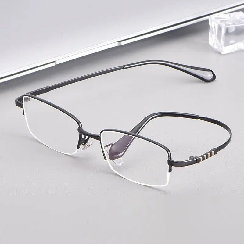 Men's Rectangular Semi-Rimless Titanium Prescription Glasses 9071 — view 6 | Rx Spectacle