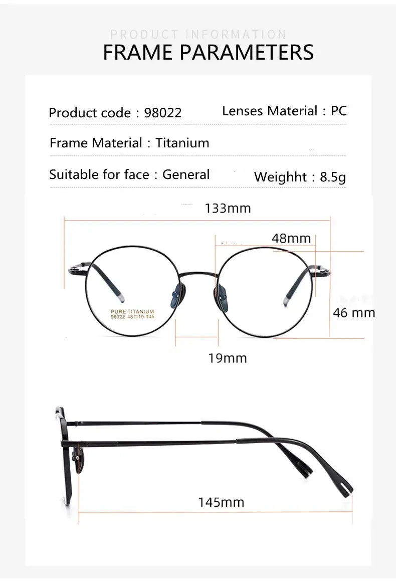 Unisex Round Full Rim Titanium Prescription Glasses 98022 — view 12 | Rx Spectacle
