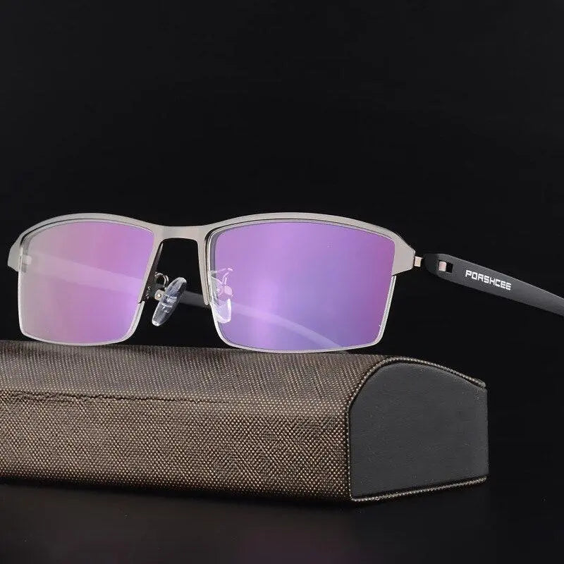 Men's Square Semi-Rimless Alloy Prescription Glasses P9031 — view 2 | Rx Spectacle