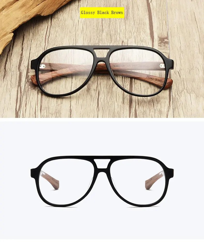 Unisex Round Full Rim Wood Double Bridge Prescription Glasses 7428d — view 13 | Rx Spectacle