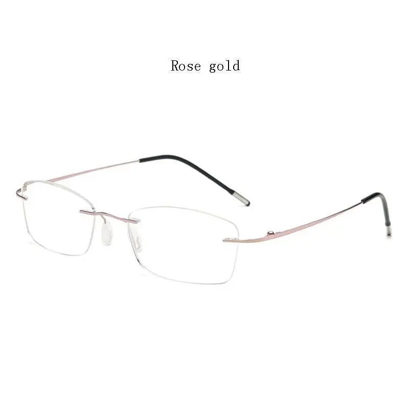 Unisex Rectangular Rimless Titanium Reading Glasses 8025 — view 9 | Rx Spectacle