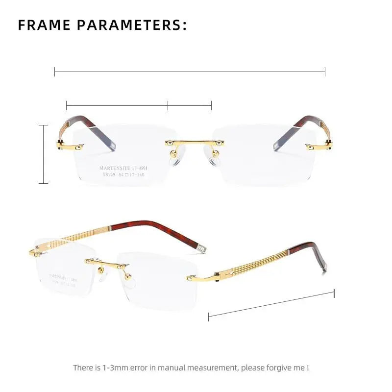 Unisex Square Rimless Prescription Glasses 58129 — view 3 | Rx Spectacle