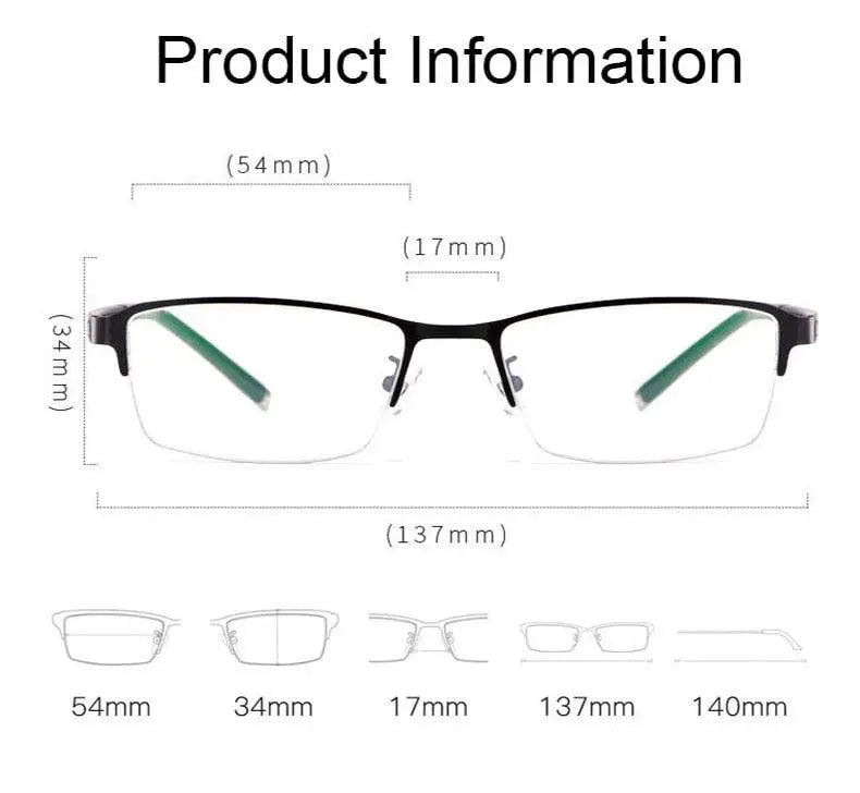 Men's Rectangular Semi-Rimless Alloy Prescription Glasses 3095 — view 14 | Rx Spectacle