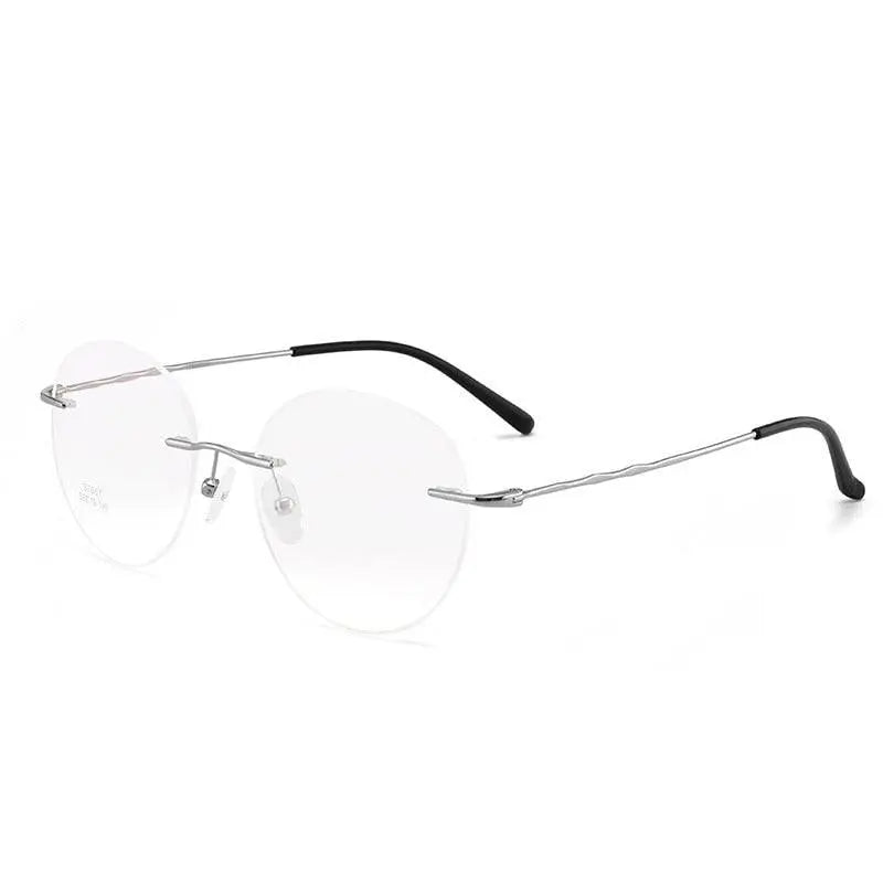 Unisex Round Rimless Titanium Prescription Glasses S7057 — view 7 | Rx Spectacle