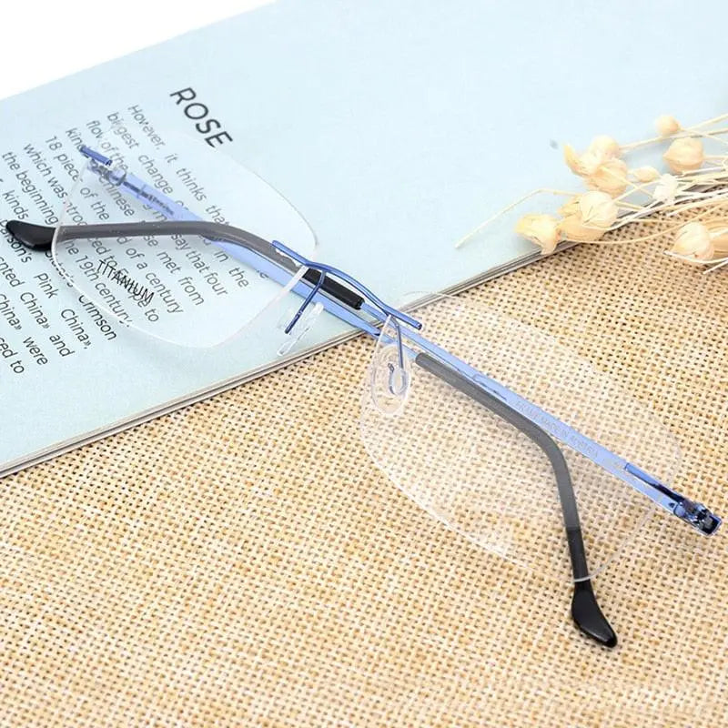 Unisex Rectangular Rimless Alloy Prescription Glasses Rw004 — view 3 | Rx Spectacle