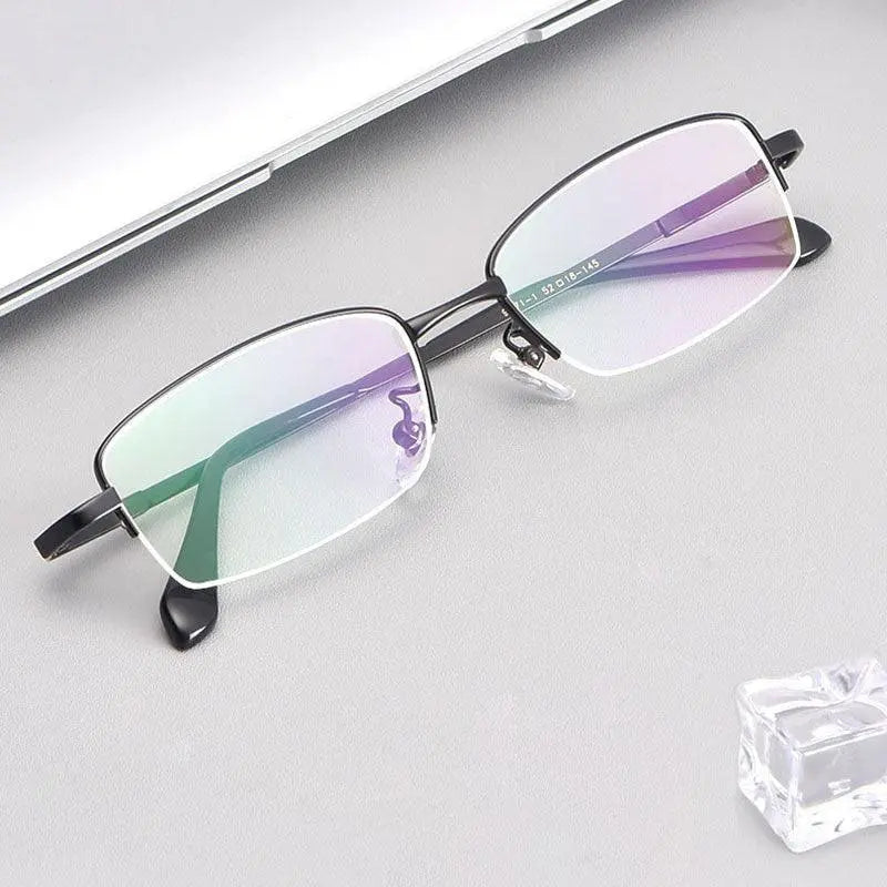 Men's Rectangular Semi-Rimless Titanium Prescription Glasses 9071 — view 1 | Rx Spectacle