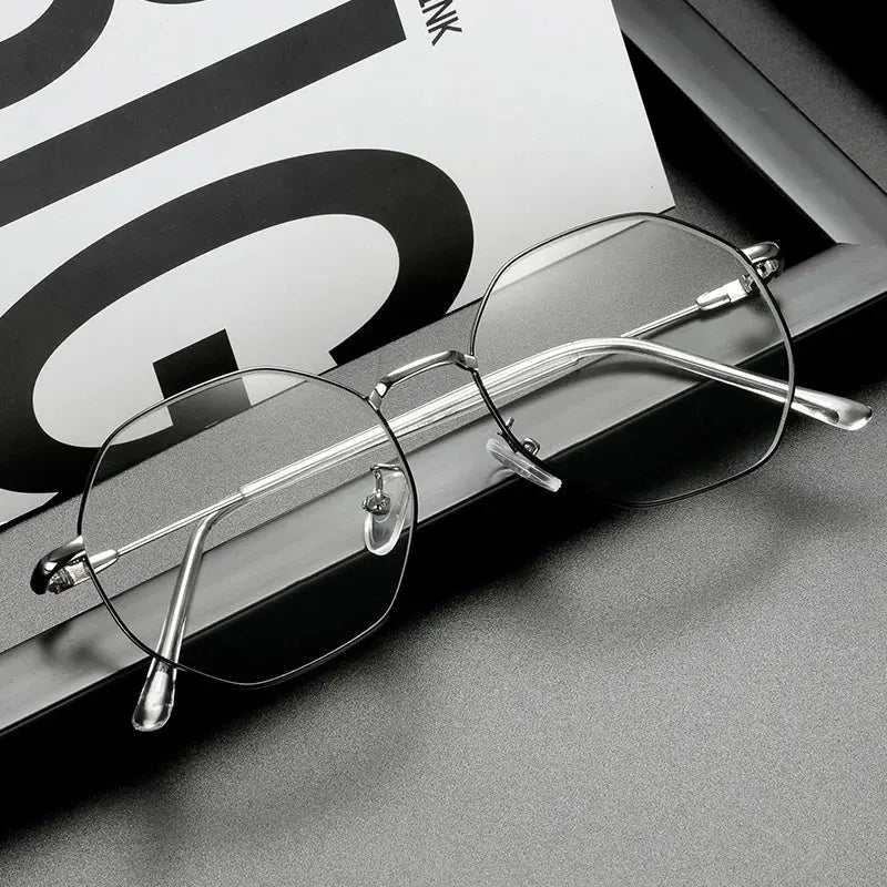 Unisex Polygon Full Rim Titanium Prescription Glasses 9039 — view 9 | Rx Spectacle