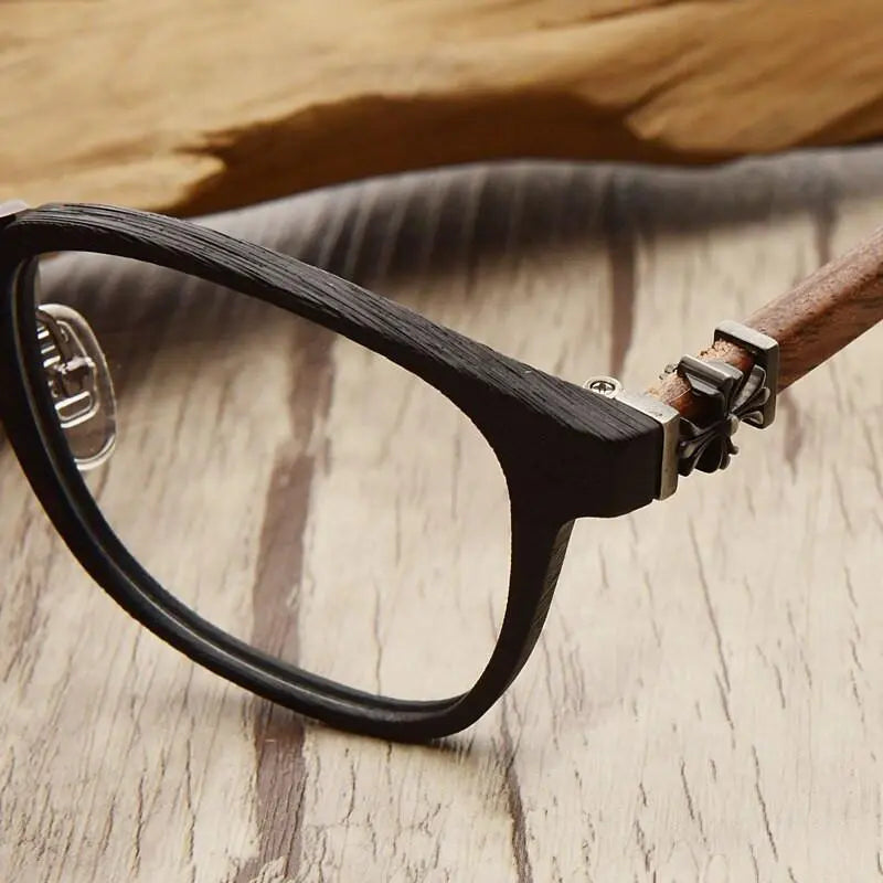 Unisex Round Full Rim Wood Prescription Glasses 7473d — view 4 | Rx Spectacle