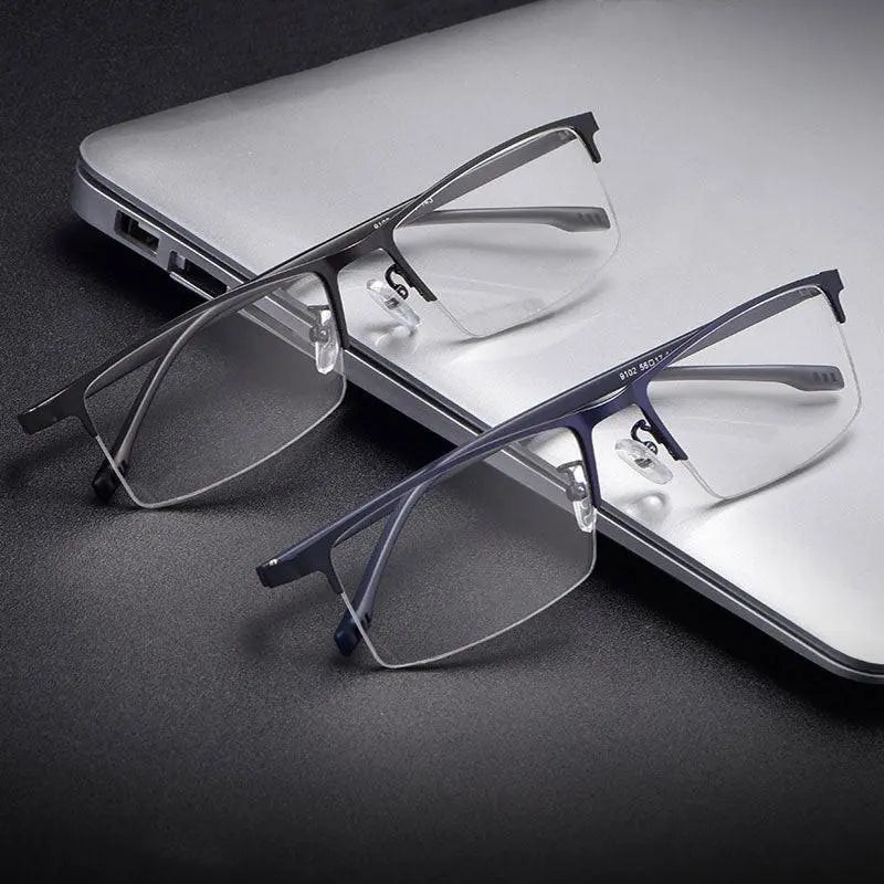 Men's Rectangular Semi-Rimless Alloy Prescription Glasses 9102 — view 1 | Rx Spectacle