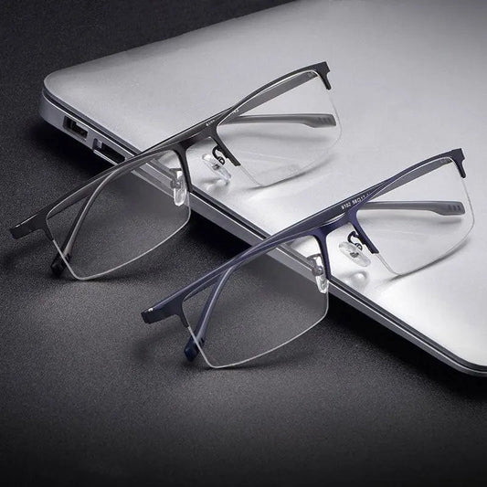 Men's Rectangular Semi-Rimless Alloy Prescription Glasses 9102 — view 1 | Rx Spectacle