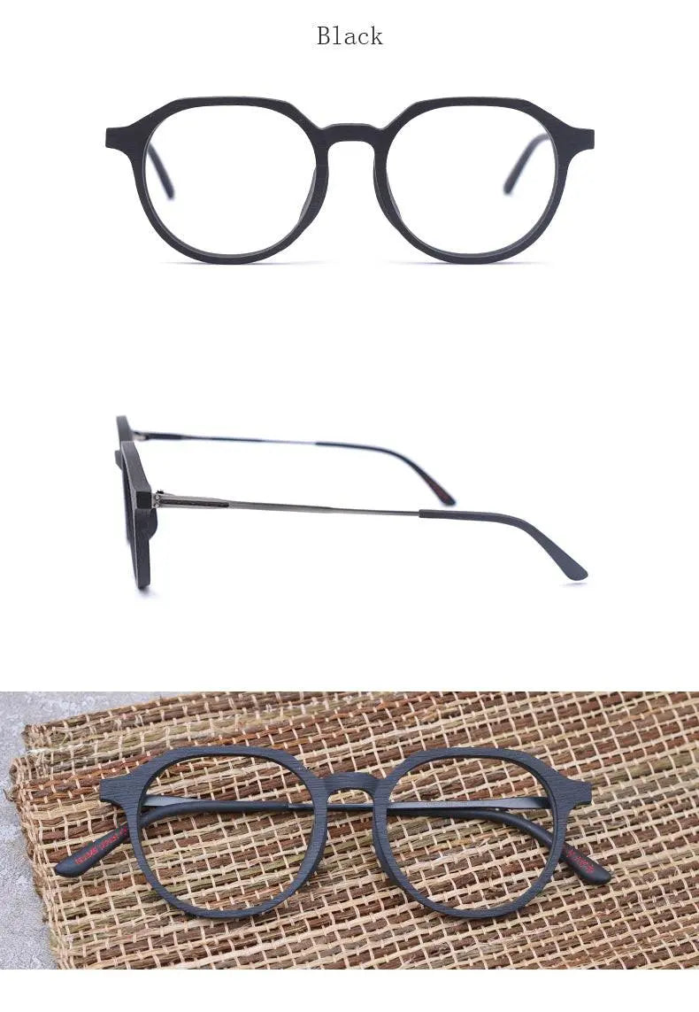 Unisex Round Full Rim Wood Prescription Glasses Ft8861 — view 12 | Rx Spectacle