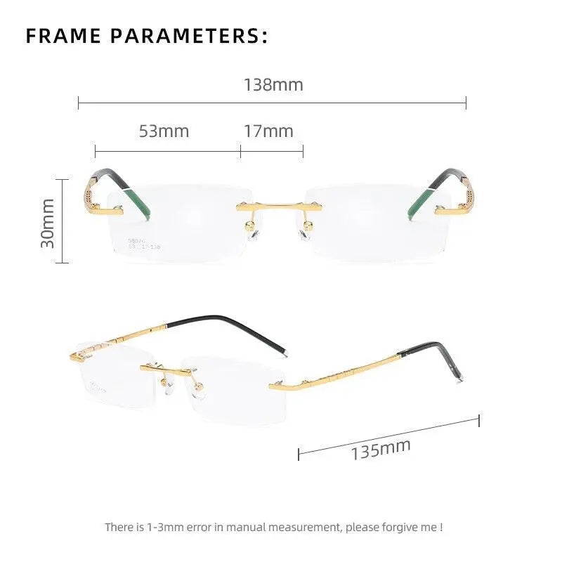 Unisex Square Rimless Titanium Prescription Glasses 58076 — view 3 | Rx Spectacle
