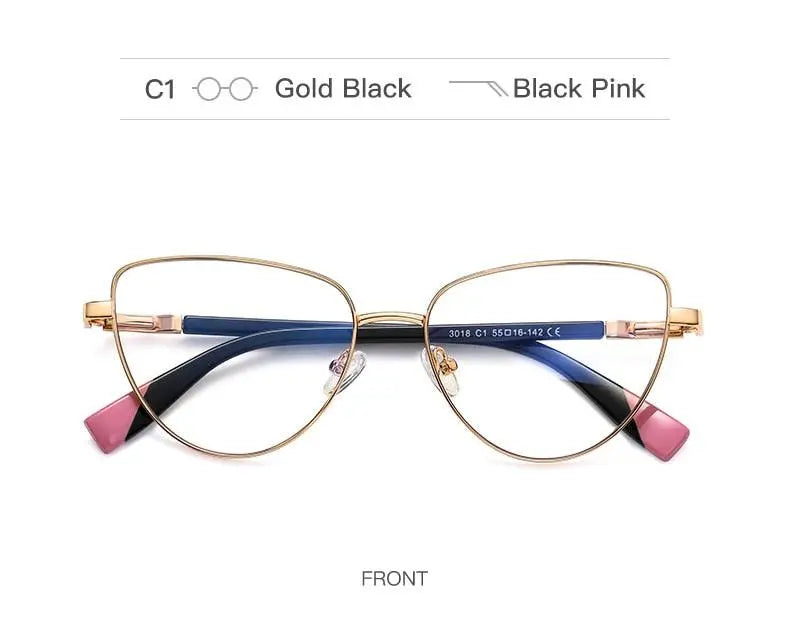 Women's Cat Eye Full Rim Alloy Prescription Glasses 3018 — view 17 | Rx Spectacle