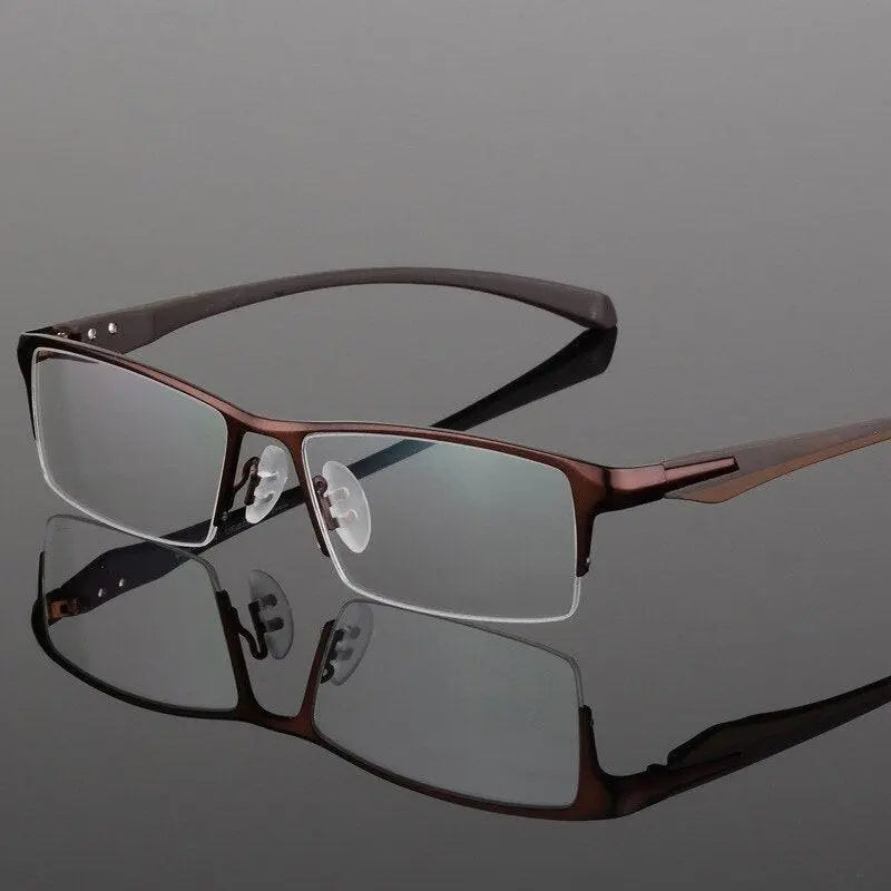 Men's Rectangular Semi-Rimless Titanium Prescription Glasses 9065 — view 9 | Rx Spectacle