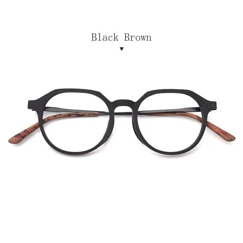 Unisex Round Full Rim Wood Prescription Glasses Ft8861 — view 8 | Rx Spectacle