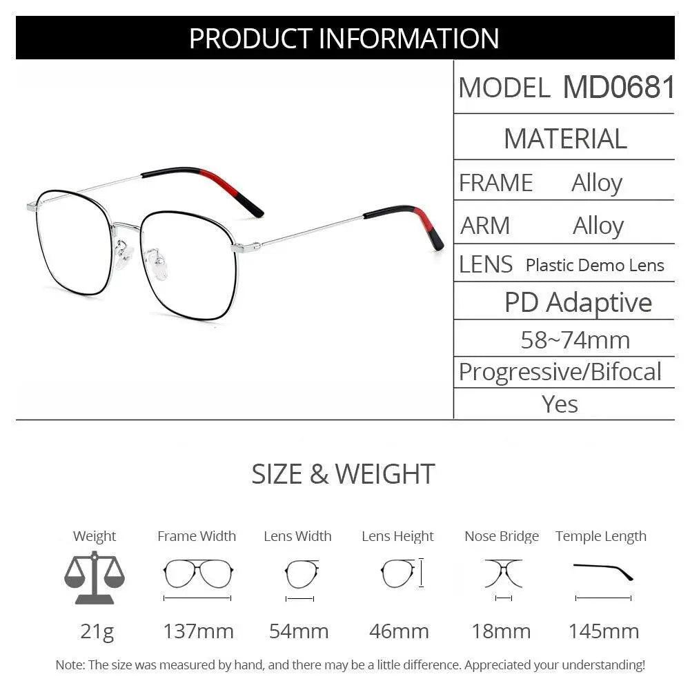 Unisex Square Full Rim Alloy Prescription Glasses M0681 — view 9 | Rx Spectacle