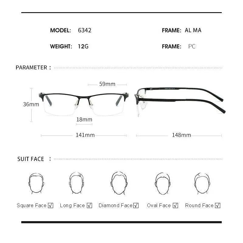 Men's Square Semi-Rimless Titanium Prescription Glasses P6342 — view 4 | Rx Spectacle